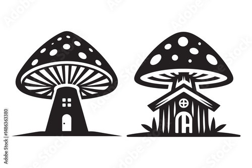 Mushroom Hut Silhouette logo Icon, no extra details, isolated on a white background
