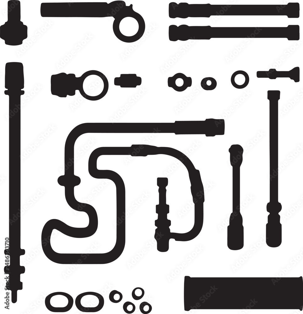 Fototapeta premium Black Silhouette Parts: Automotive Fuel Line Components Illustration
