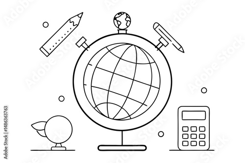 education themed globe with school supplies vector