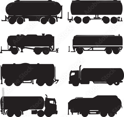 Tanker Trucks and Railcars Silhouettes: Transportation Vector Art