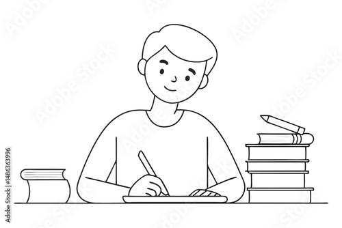 student writing at table sketch illustration