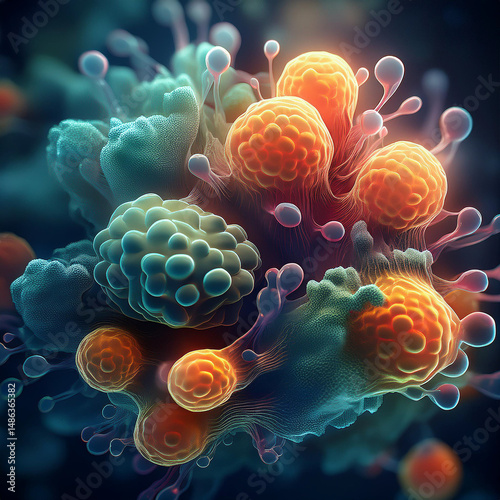 abstract 3D art, colorful blob, organic structure, generative design, surreal texture, digital sculpture, rainbow gradient, coral-like form, fluid dynamics, modern digital art, computer-generated imag