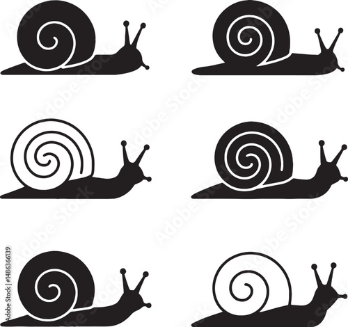 Six snails black white simple icons design