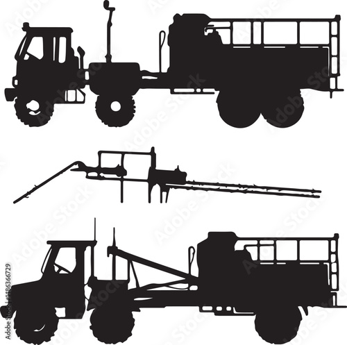 Agricultural Sprayer Tractor Silhouette Set: Farming Equipment