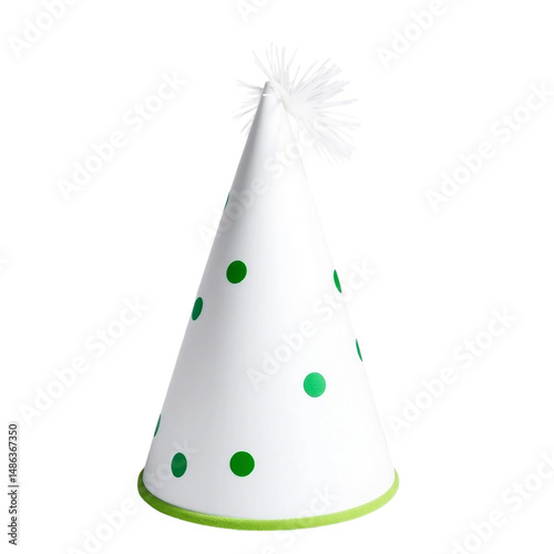 a white party hat with color green and white on white background 