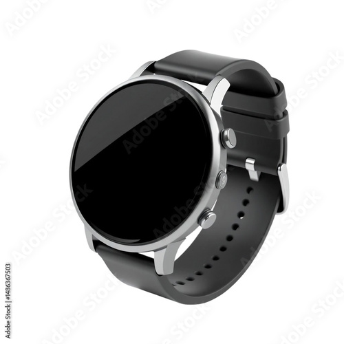 wrist smart watch mockup with black strap, png file of isolated on white background