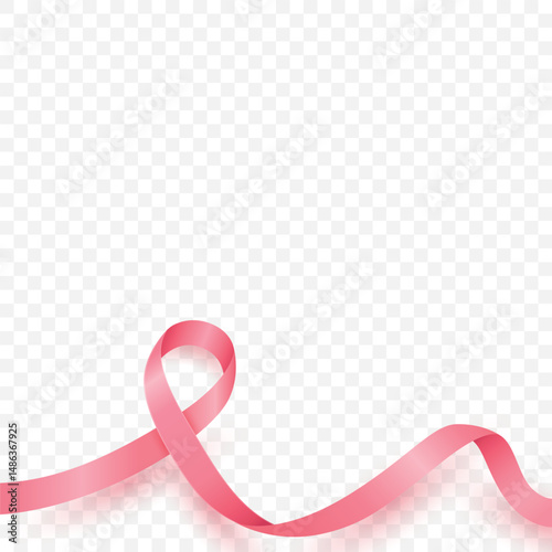 Vector Pink Awareness Ribbon with Smooth Satin Texture. Elegant Ribbon Design for Breast Cancer Support, Charity Campaigns and Healthcare. Blank Ribbon Banner with Space for Text. Hope and Solidarity