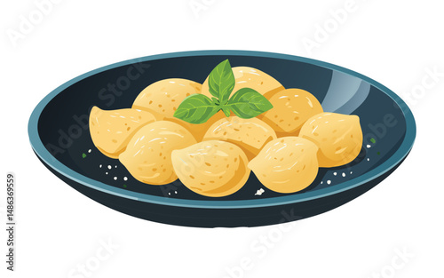 Gnocci Potato in Plate - Vector Illustration