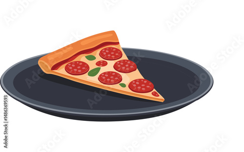 slice of pizza on dark plate - vector illustration