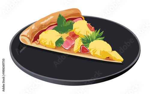 Slices of Pizza with Bacon and Pineapple - Vector Illustration