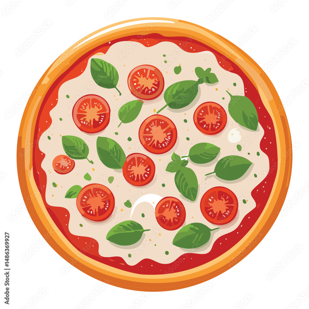 Naklejka premium Pizza Margherita with Cherry Tomato - Vector Illustration
