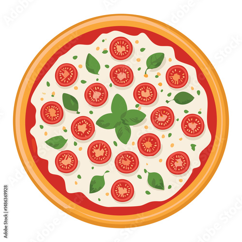 Classic Tomato and Basil Pizza - Vector Illustration
