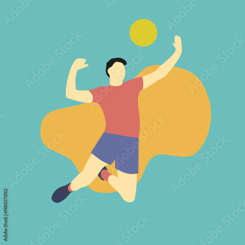 Flat Design Vector a volleyball player who hits a smash