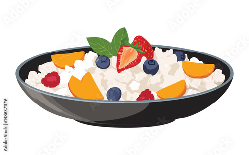 Fruit-Topped Cottage Cheese Mix - Vector Illustration