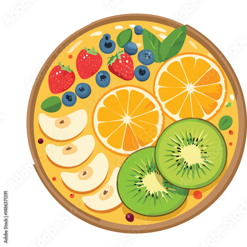 Smoothie Bowl with Orange and Kiwi - Vector Illustration
