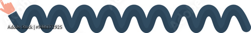 Wavy graphic line, in the shape of a hand of a businessman pointing with index finger, to direct information in design