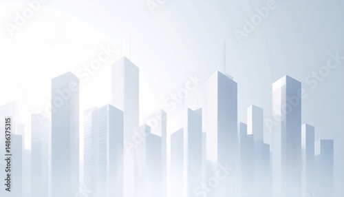 Minimal business skyline background, modern skyscrapers with clean lines, soft haze