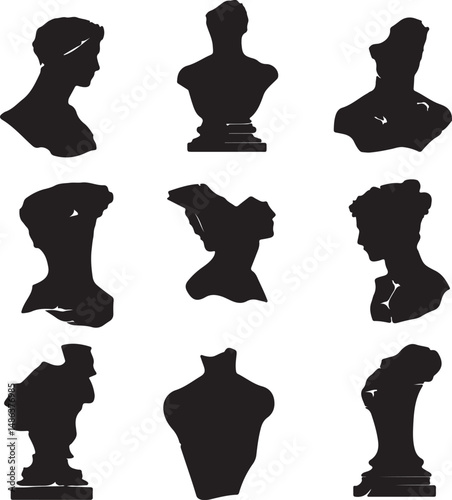 Silhouette Busts: Nine Classical Sculptures in Black and White Art