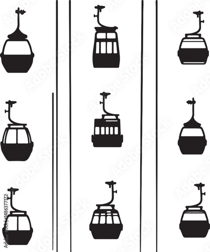 Cable Car Silhouettes: Minimalist Black and White Transportation Design