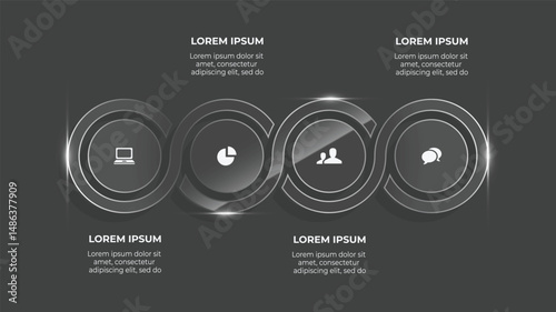 4 Step 3D Glass Effect Business Infographic with Timeline Chart, Objective Icons, and Vector Design
