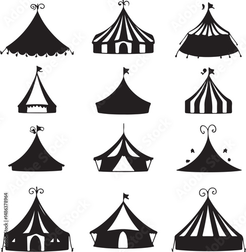 Silhouette Circus Tent Illustrations: Vector Art, Black & White Designs