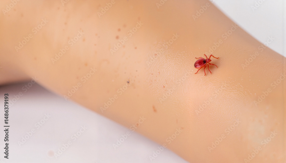 Obraz premium Close-up of tick crawling on skin, health awareness