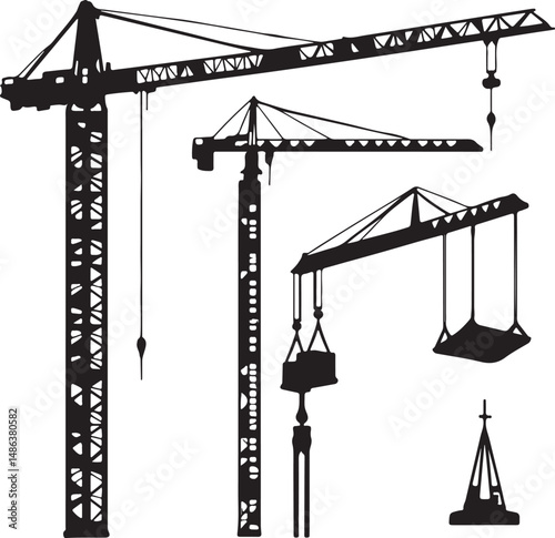 Construction Cranes Silhouette Set: Black and White Vector Art