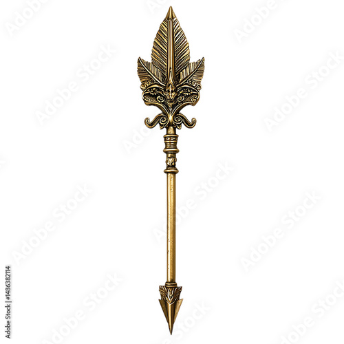 A Gilded Arrow with Gothic Crockets Medieval Spire Isolated on Transparent Background