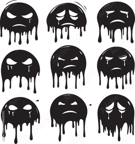 Black Dripping Emoji Faces: Sad, Angry, and Emotional Expressions