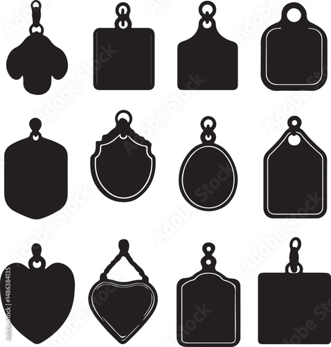 Silhouetted Pendant Tag Collection: Various Shapes, Black & White Design