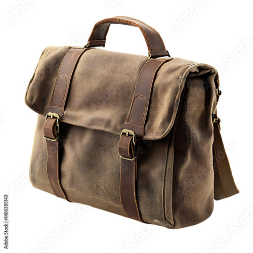 Rustic Canvas Bag with a Weathered Texture and Clas Isolated on Transparent Background