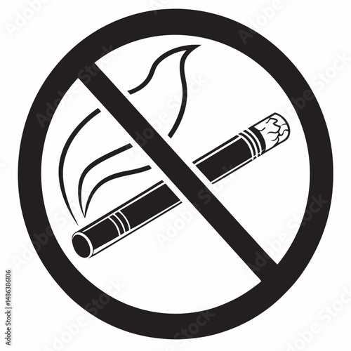 Simple no smoking sign cigarette with smoke forbidden minimalist black and white
