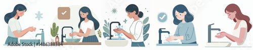 vector woman washing hands
