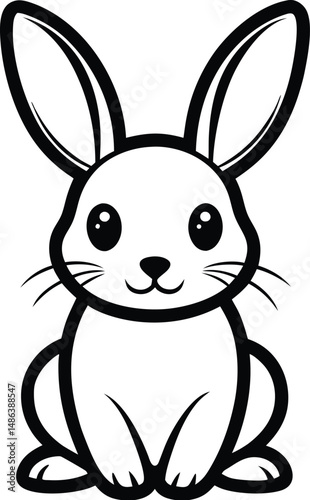 Baby bunny silhouette, Line art design of an adorable cartoon baby bunny with long floppy ears