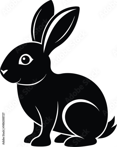Baby bunny silhouette, Line art design of an adorable cartoon baby bunny with long floppy ears