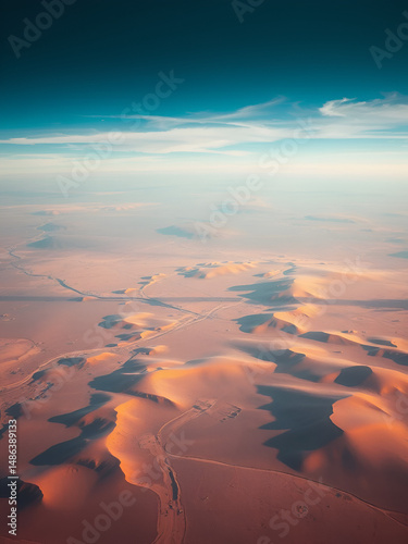 abstract landscape of the deserts of Africa from the air emulating the shapes and colors of the apocalyptic dystopian landscapes, Genre: Abstract Naturalism, from the abstract to the figurative