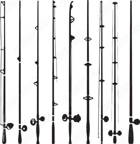 Fishing Rods Silhouette Collection: Black and White Angling Gear