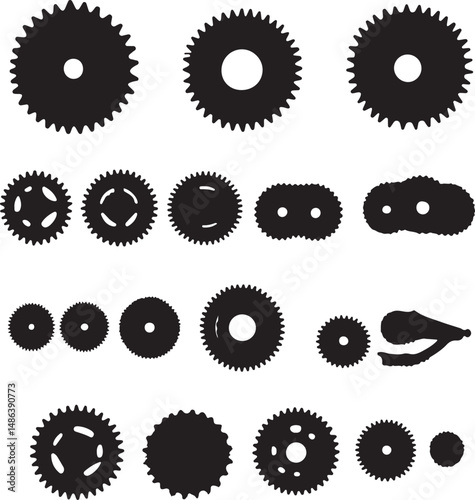 Gear Silhouettes: Diverse Collection of Mechanical Cogwheels Design