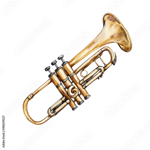 watercolor vector of Jazz Trumpet With A Matte Finish, high quality, isolated on a white background.