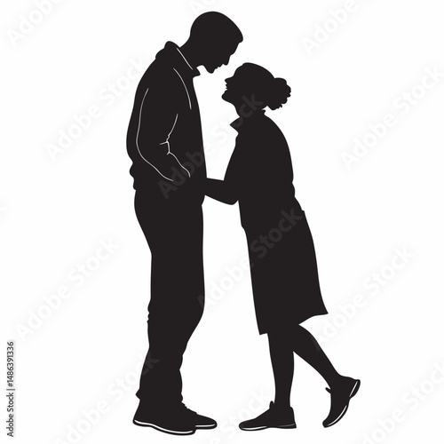 Silhouette of a romantic couple facing each other expressing love and affection
