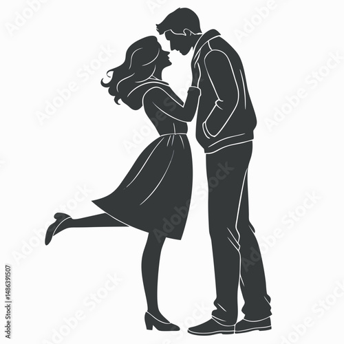 Vector illustration of romantic couple in silhouette about to kiss