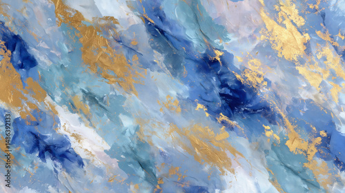 Abstract Background with Pastel Shades of Blue and Gold Glitter Texture with Watercolor Painting Style for Creative Designs and Luxury Decorative Backdrops