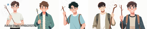Obraz na plátně vector man holding stick and smiling
