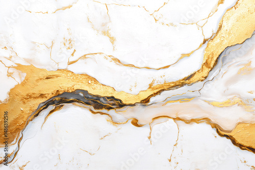 Abstract Golden Texture on White Background with Glittering Details Displaying Elegant Fluidity