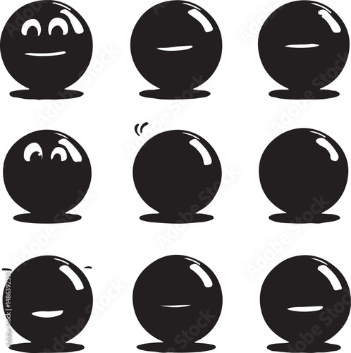 Black Spheres with Various Expressions: Cartoon Character Set