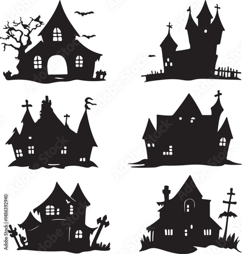 Wallpaper Mural Spooky Halloween Haunted House Silhouettes: Vector Black Clipart Set Torontodigital.ca