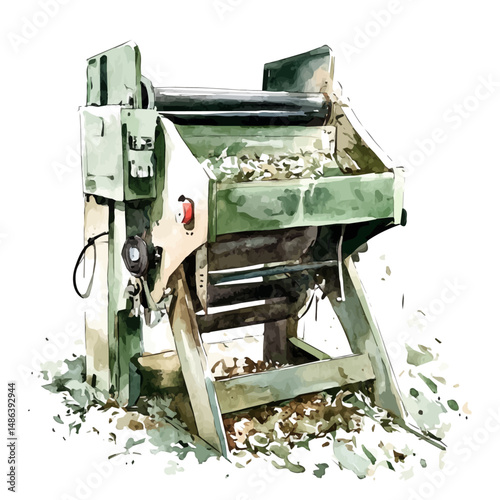 Industrial Shredder Machine, watercolor illustration vector, high quality, isolated on a white background.