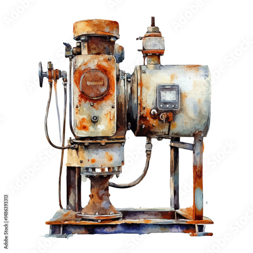 Industrial Pipe Welding Machine, watercolor vector, high quality, isolated on a white background.