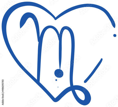 Sticker blue with gradient zodiac symbol Scorpio is made in the form of an elegant line, forming the shape of a heart, with the addition of dots, creating a feeling of lightness and artistry.