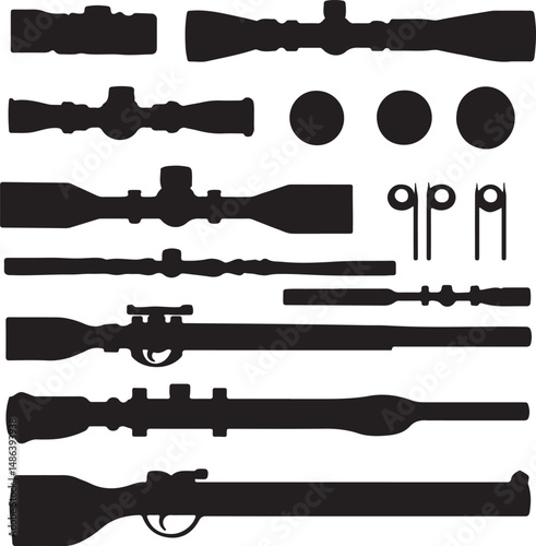 Silhouettes of Rifles, Scopes, and Sights: Vector Illustration Collection
